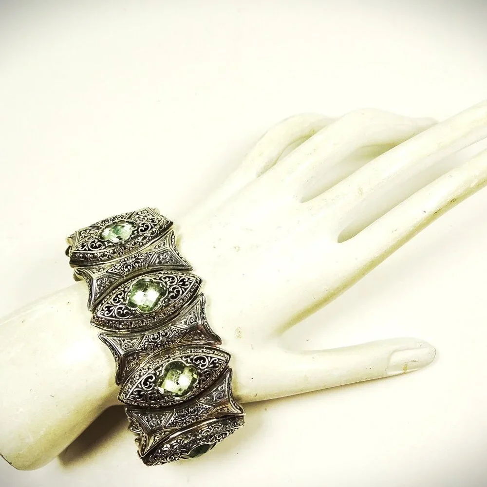 KONSTANTINO Sterling Silver Faceted Prasiolite Wide Link Bracelet 121 Grams - Picture 11 of 13